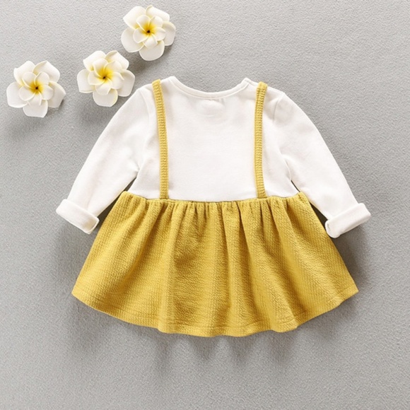 Baby Girls Overall Outfit Long Sleeve Yellow Dress - Picture 2 of 5